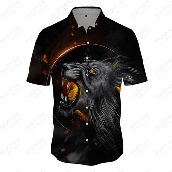 Рубашка с рисунком животного Волка, летняя модная свободная повседневная рубашка, мужская рубашка с коротким рукавом, рубашка с отложным воротником большого размера