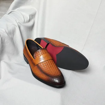 Мужские лоферы ручной работы из натуральной кожи в итальянском стиле, дышащие мужские коричневые деловые свадебные удобные туфли на плоской подошве