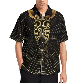 Повседневная рубашка Zebra Astro Geometry Минималистичный Арт Пляжная свободная рубашка Гавайи Y2K Блузки с коротким рукавом Дизайн Одежды оверсайз