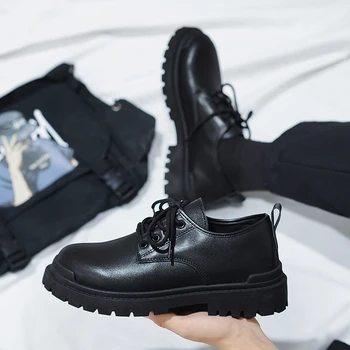 Мужские кроссовки, Модные брендовые Классические повседневные лоферы на шнуровке, Обувь из искусственной кожи, Черная дышащая деловая мужская обувь