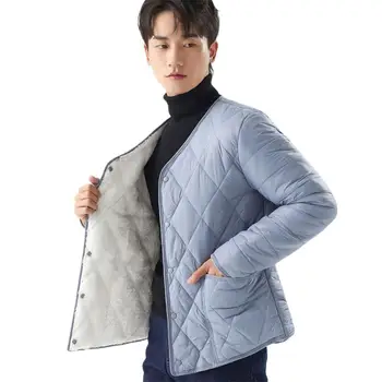 2023 Осеннее Корейское Мужское хлопковое пальто из овечьего флиса с V-образным вырезом, зимняя теплая парка, хлопковая куртка, Кашемировый плюшевый толстый пуховик