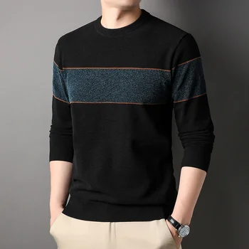 Первоклассный Новый Модный бренд, Роскошный Дизайнерский Корейский Вязаный пуловер, Модный Мужской Джемпер, Полосатый свитер, Повседневная Мужская одежда