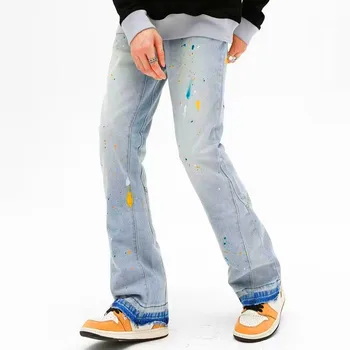 2023 Y2K, модные Чернильные Граффити, Мешковатые Рваные джинсовые брюки-клеш для мужчин, Корейские Повседневные Женские джинсовые брюки Vetements Homme