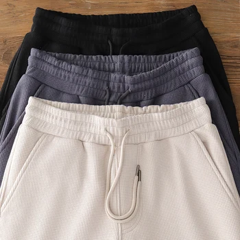 Зимние новые спортивные штаны из плотного бархата в японском стиле в стиле ретро, вязаные с вафлями, мужские повседневные спортивные штаны с завязками на щиколотках
