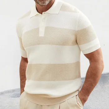Мужской свитер с лацканами 2023, летний повседневный вязаный топ большого размера нового цвета с короткими рукавами.