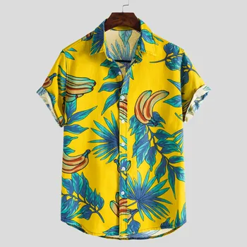 Летние рубашки-блузки для мужчин 2023, хлопковая льняная Повседневная гавайская рубашка с коротким рукавом и принтом, блузка, футболка, Гавайская одежда