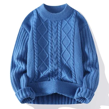 2023 Осенний повседневный мужской свитер с круглым вырезом в полоску, тонкий трикотаж, мужские свитера, пуловер, Мужские ретро-свитера в стиле Харадзюку