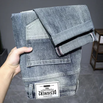 2023 Новая мужская одежда Прямые Узкие джинсы Эластичные Корейские модные Винтажные Уличные повседневные джинсовые брюки Мужские брюки
