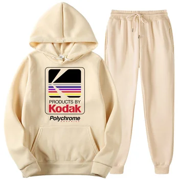 Продукция Kodak Polychrome Solid Color Men Set, Мужские И Женские Флисовые Толстовки + брюки, Спортивный костюм из двух предметов, Модный комплект спортивной одежды
