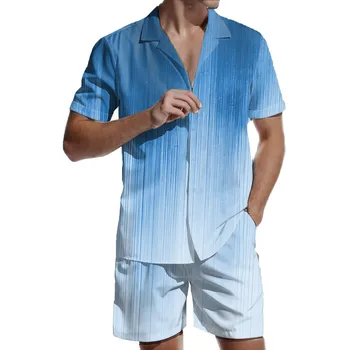 Новые мужские рубашки с простым принтом в полоску Трендовая одежда для отдыха Повседневная с коротким рукавом Высококачественная мужская верхняя повседневная одежда на каждый день