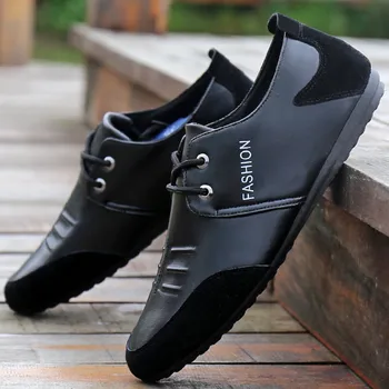Мужская повседневная обувь на плоской подошве из искусственной кожи, Люксовый бренд 2023, мужские лоферы, Мокасины, Дышащие Черные туфли для вождения без шнуровки, Новая мода