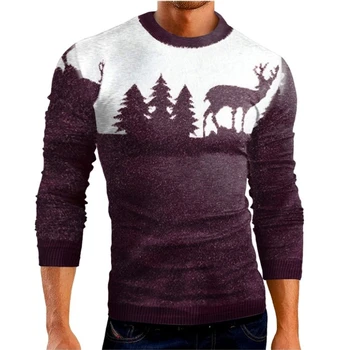 Осенне-зимний Мужской вязаный свитер с животными, повседневный пуловер с Рождественской елкой и оленем, Винтажные свитера приталенного кроя, Мужская одежда, топ