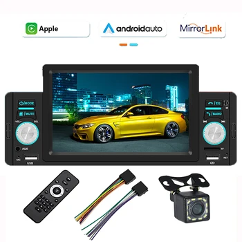 1 Din 5-дюймовый CarPlay Радио Стерео Bluetooth Mirrorlink Автомобильный MP5 Плеер Android Auto USB TF Камера Заднего Вида Аудиосистема