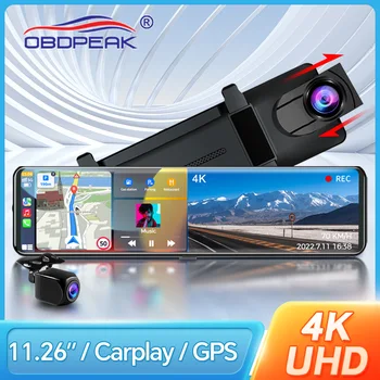 K4 11,26 Дюймов Carplay и Android Auto 4K 2160P Wifi Dash Cam Зеркало Заднего Вида Автомобильный Видеорегистратор GPS Навигация Видеомагнитофон С Двойным Объективом