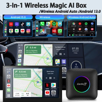 Carlinkit Wireless Carplay Ai Box Android 13 Авто Bluetooth-совместимый WiFi 8 + 128 ГБ/ 4 + 64 ГБ Беспроводной Адаптер 8-Ядерный Smart TV Box
