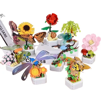 Суккуленты Бонсай Модель цветка DIY Комнатные растения Строительные блоки Мини Кирпичи Игрушки Развивающие украшения дома для детей Подарки