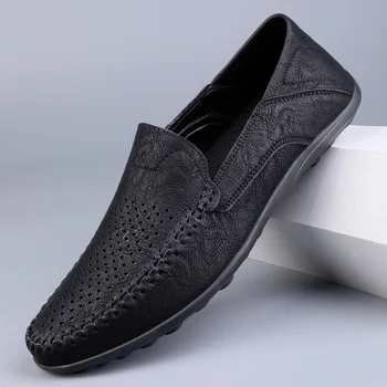 Роскошные бренды, Официальные Мужские лоферы, Мокасины, Итальянская мужская обувь Lazy, черные, большие размеры 38-47, Кожаная Мужская Дышащая обувь для вождения,