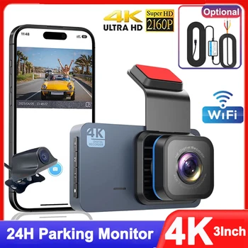 Видеорегистратор 4K для автомобилей, Wi-Fi Камера переднего и заднего вида для автомобиля, автомобильный видеорегистратор, видеомагнитофон, черный ящик, 24-часовой парковочный монитор