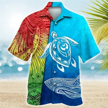 Мужская рубашка Летняя гавайская рубашка С графическими принтами Тотемные черепахи Кубинский воротник Темно Синий Синий Фиолетовый Зеленый Уличная повседневная короткая Sle