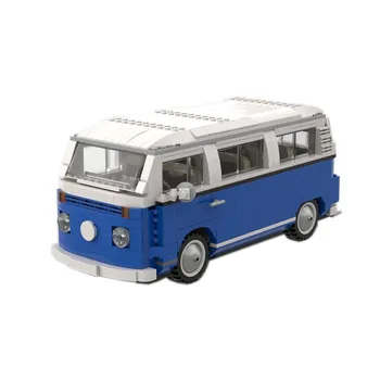MOC-88278 Новый Фургон T2 Camper Van Blue В сборе, Модель Строительного Блока в стиле Пэчворк • 1145 Деталей Из Строительных Блоков, Игрушка В Подарок На День Рождения Для Детей