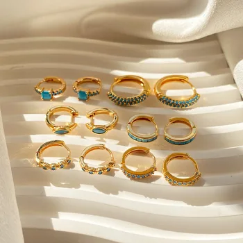 Женские серьги из меди и золота 18 карат с сохранением цвета, серьги с натуральным камнем в геометрическом круге, повседневные изысканные ювелирные подарки