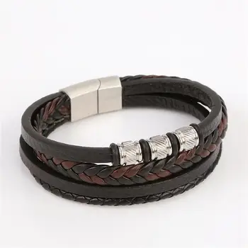 Мужские кожаные браслеты Austyn с магнитной застежкой из нержавеющей стали в стиле панк, плетеные кожаные браслеты, мужские украшения, мужской браслет