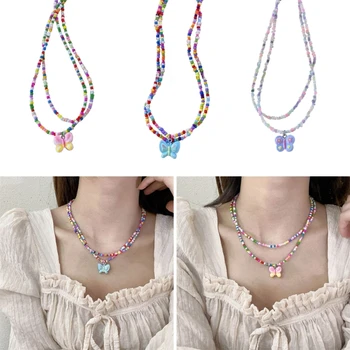 Ожерелье с подвеской-бабочкой для женщин, девочек, Милые ожерелья-чокеры из бисера, женщин 2023, Модный Темпераментный Ювелирный подарок