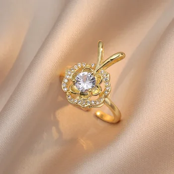 Кольцо с розой и цирконием, открытое кольцо, милый дизайн ниши, кольцо на указательный палец премиум-класса, регулируемый палец