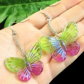 2 пары резных акриловых фиолетово-зеленых сережек-бабочек SSG4621