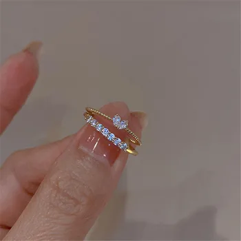Трендовое Прозрачное Циркониевое сердечко, Однорядное Очаровательное кольцо на палец, Регулируемый Элегантный Женский подарок На Годовщину свадьбы jz632