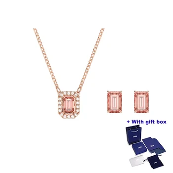 Высококачественный женский комплект сережек-ожерелий Millennium, розовое золото, розовые прямоугольные серьги-ожерелья с кристаллами и сердечками