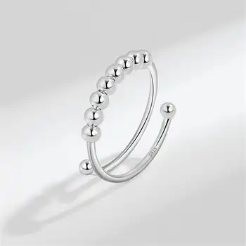 Кольцо с вращающейся бусинкой из стерлингового серебра 925 пробы, кольцо для снятия стресса, успокаивающее кольцо, подарок для дочери, регулируемое отверстие
