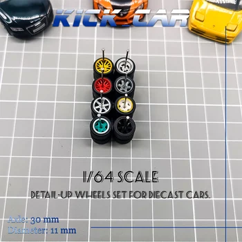 Автомобильные колеса 1/64 модели с резиновыми шинами, 5 комплектов на 5 автомобилей, ABS Базовые модифицированные детали, Автомобильная игрушка для Hotwheels Tomica Mini GT