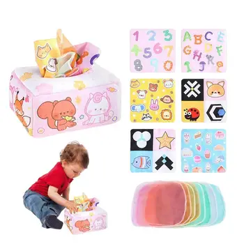 Игрушка-коробка для салфеток для малышей, красочная мягкая коробка для шарфов, игрушки для раннего обучения, квадратная сенсорная игрушка Монтессори для младенцев, детей