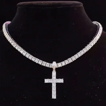 Мужское женское ожерелье с крестом в стиле хип-хоп с теннисной цепочкой из циркона 4 мм, покрытое льдом, ожерелья с крестом Anka, модные христианские украшения