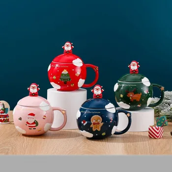 Креативная Рождественская чашка High Value Mark Cup Рождественская керамическая чашка с крышкой, набор ложек, Трансграничная чашка для воды, подарочная чашка