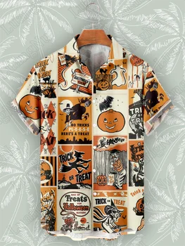 Мужская рубашка на Хэллоуин, Летние Топы с коротким рукавом и высоким качеством, Фестиваль Призраков, мужские рубашки с тыквенной головой, Гавайские рубашки 2023